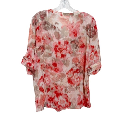 Vince Camuto Red, Pink and Gray Floral Sheer Blouse - Picture 3 of 7